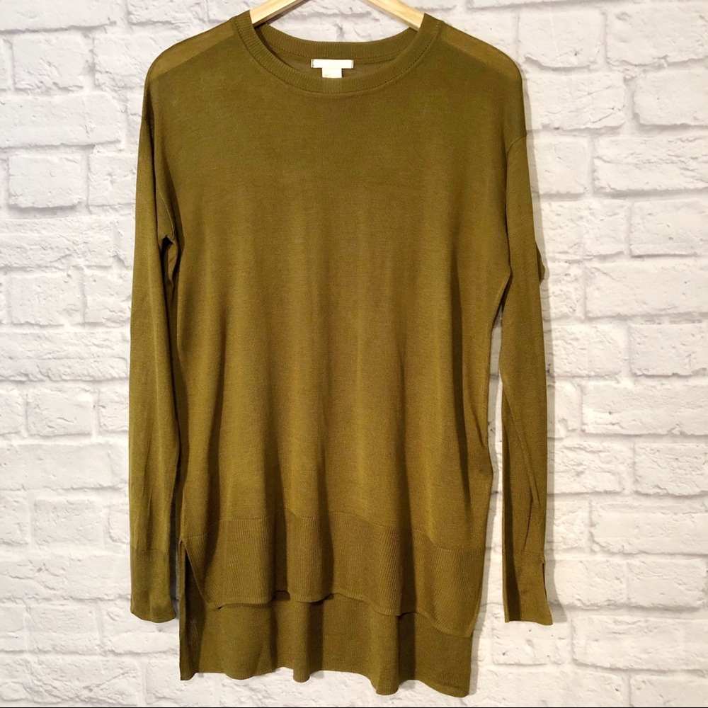 H & M army/olive green high low sweater
